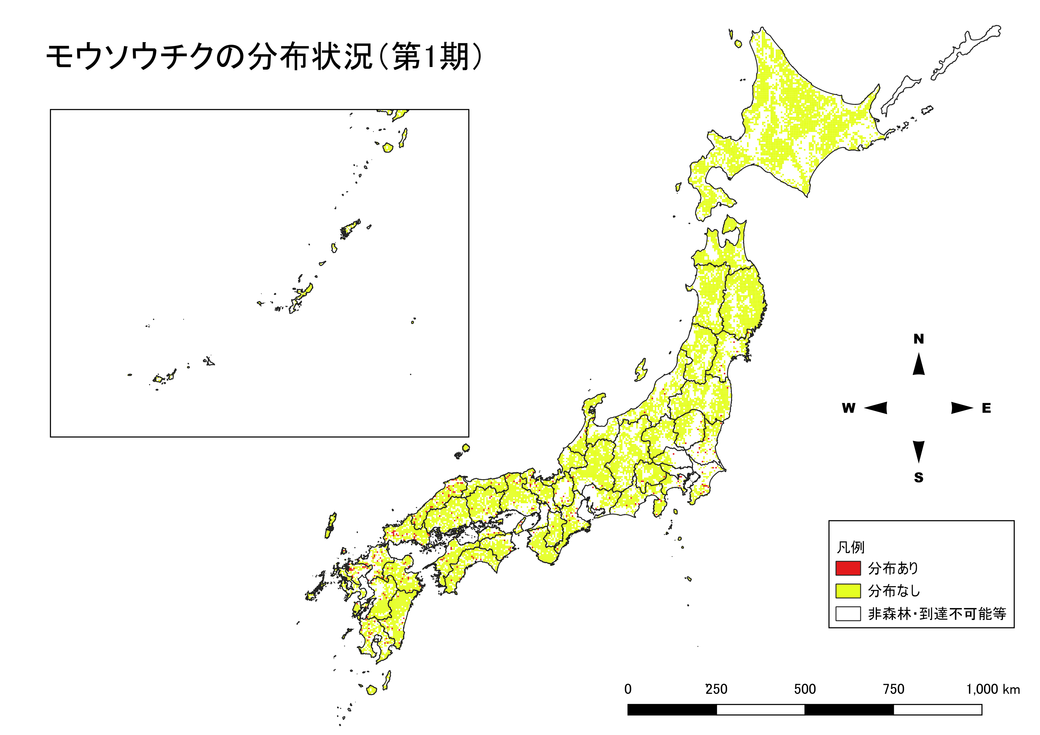 モウソウチクの分布図（第1期）
