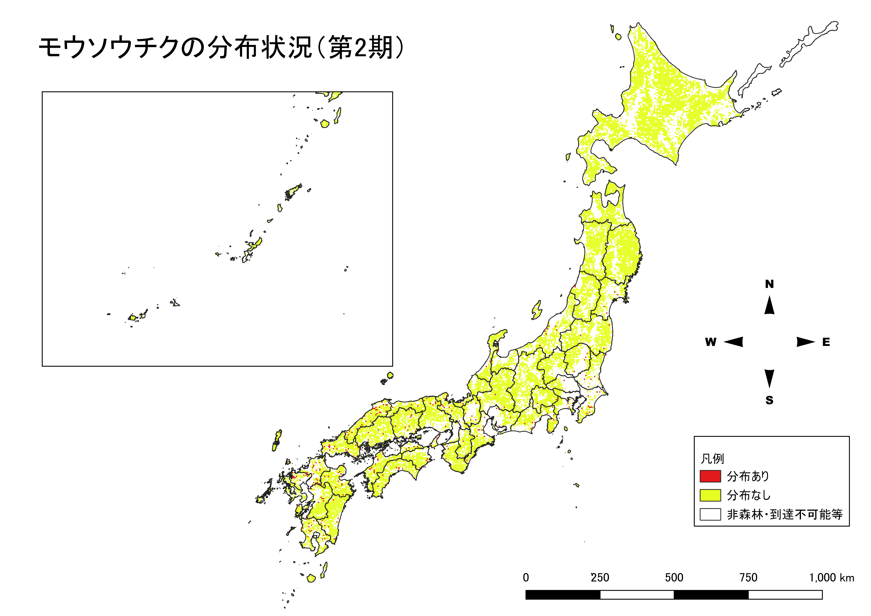モウソウチクの分布図（第2期）