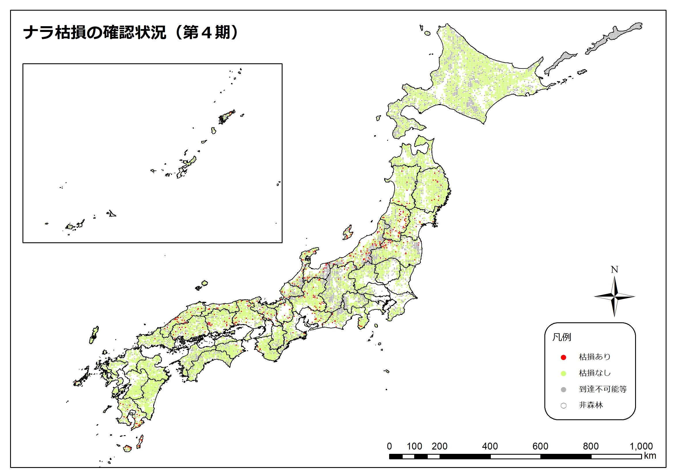 ナラ枯損の分布図(第4期)