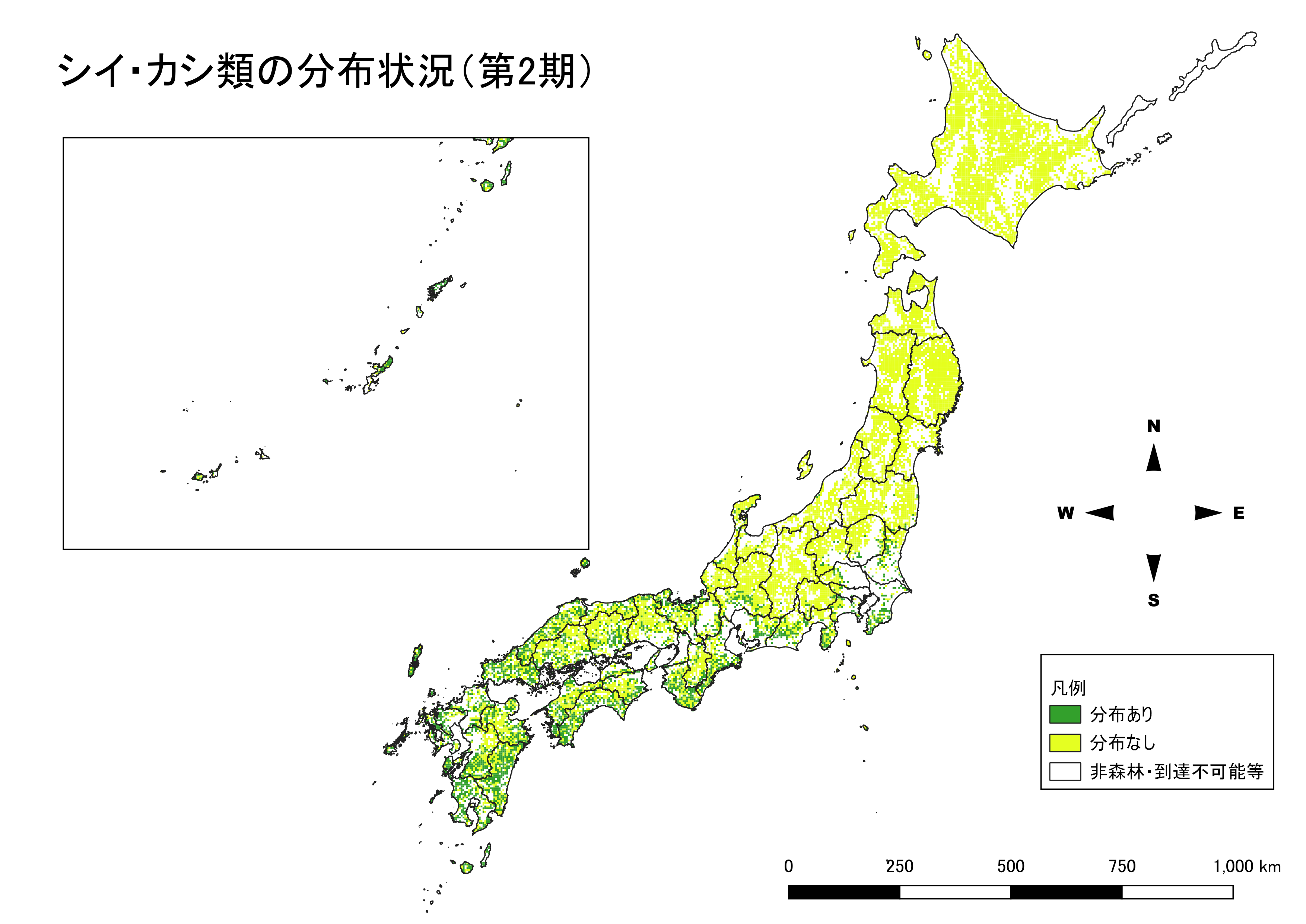 シイ・カシ類の分布図（第2期）