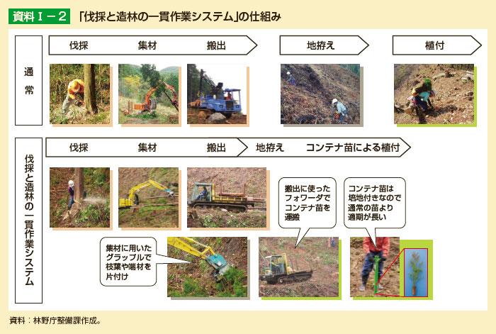 「伐採と造林の一貫作業システム」の仕組み