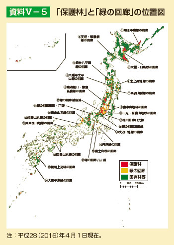 「保護林」と「緑の回廊」の位置図