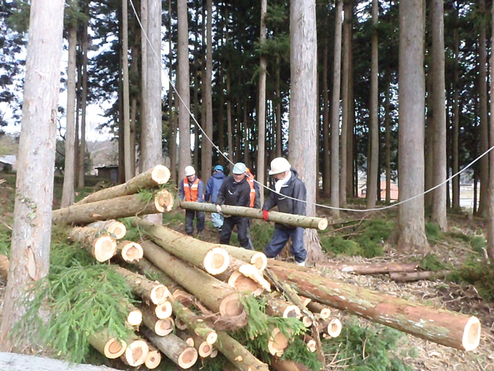 住民自ら伐採等の施業を行い地域の山を守る活動を実施