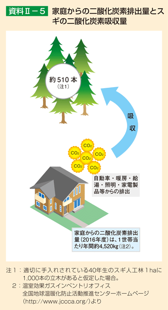 資料2-5 家庭からの二酸化炭素排出量とスギの二酸化炭素吸収量