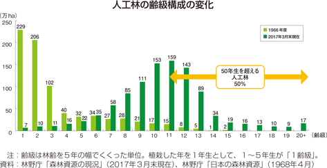 人工林の齢級構成の変化