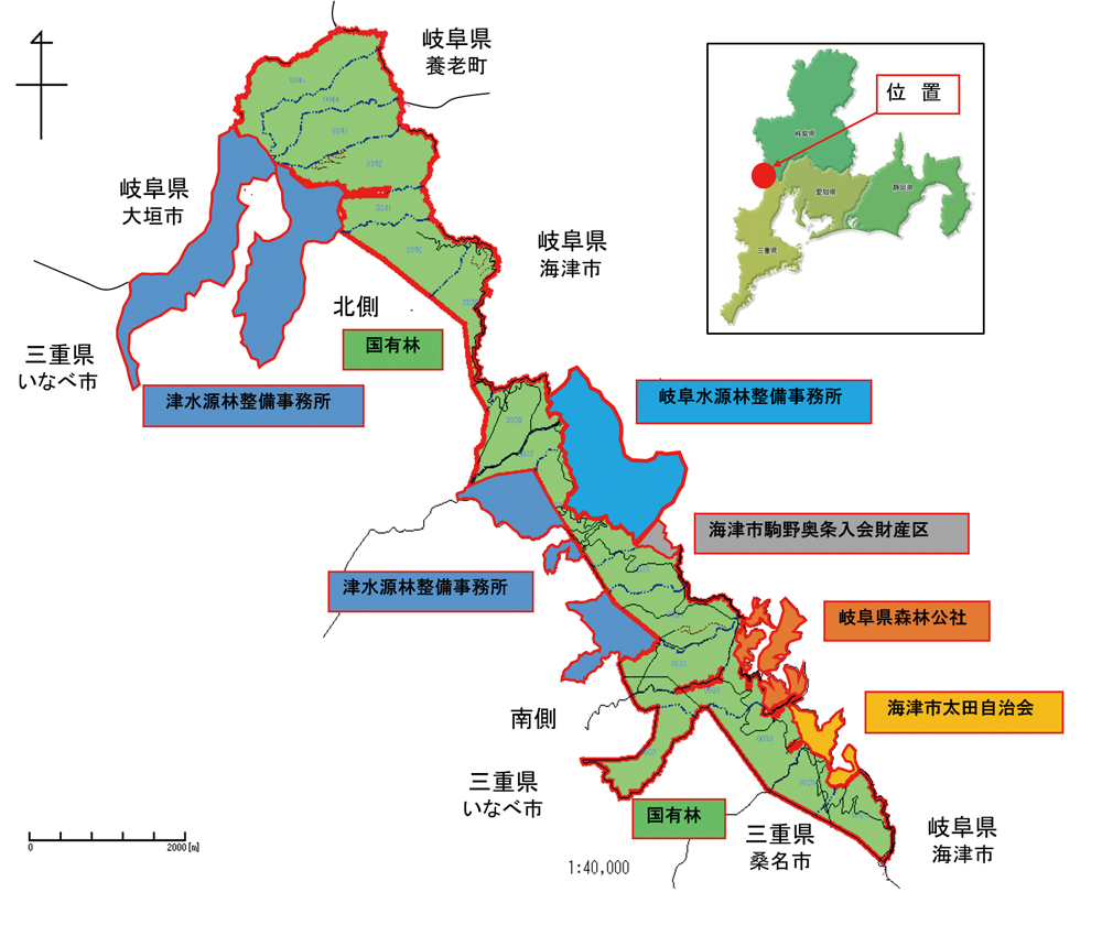 悟入谷・古野裏山地域の森林共同施業団地全体図（岐阜・三重県）