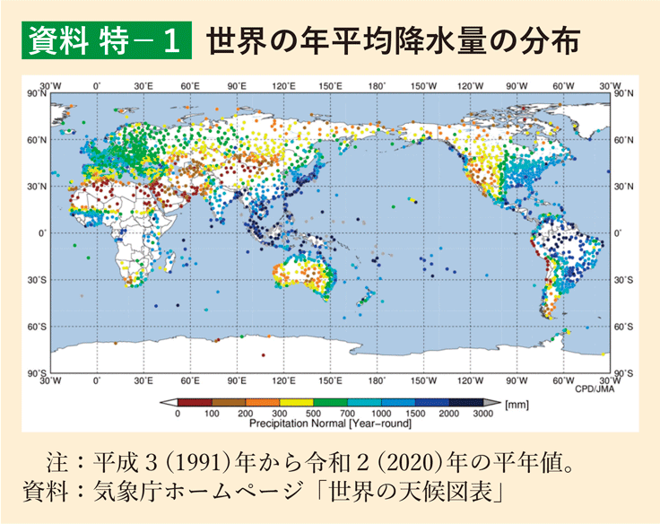 資料 特-1 世界の年平均降水量の分布