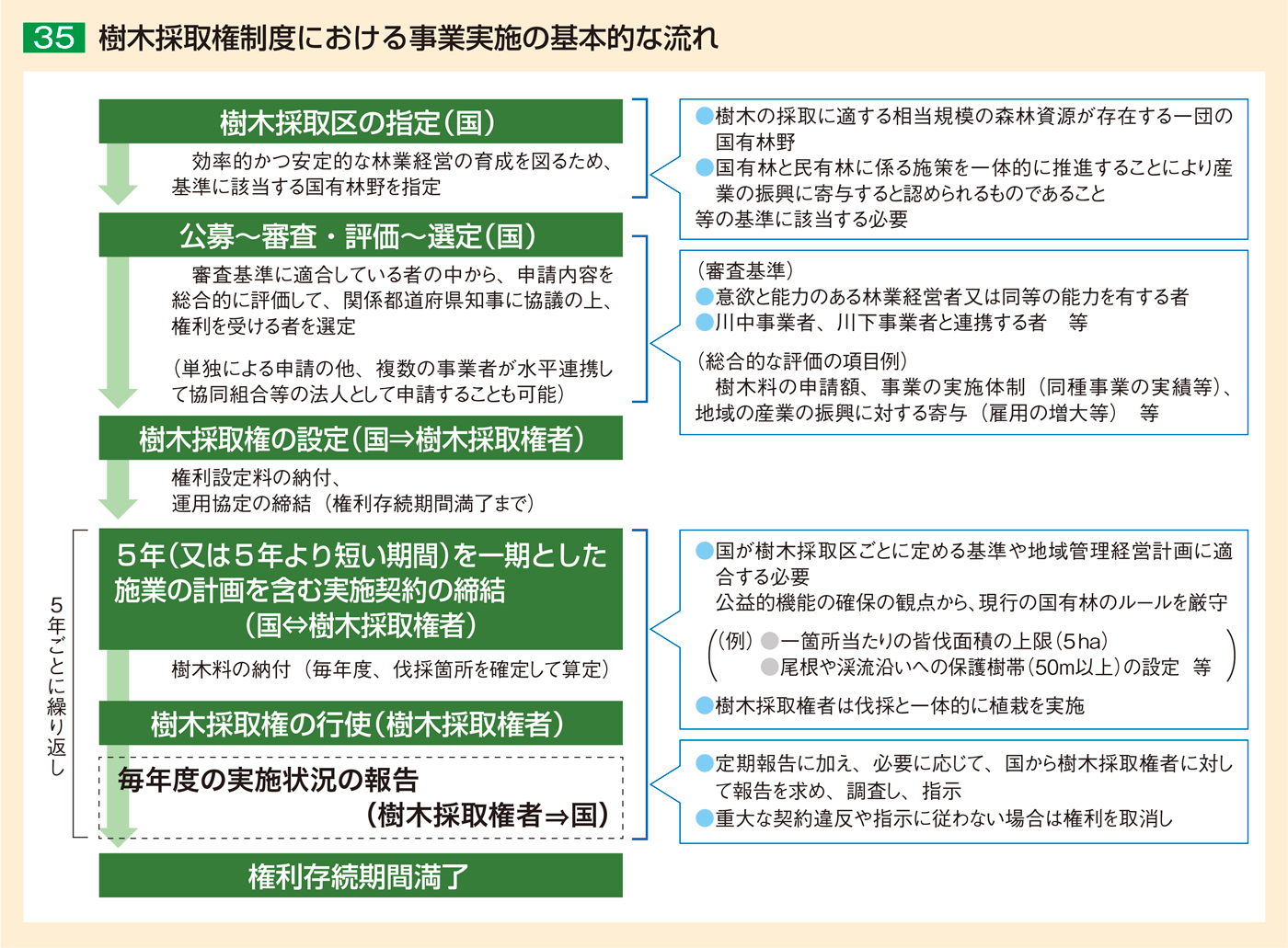 35 樹木採取権制度における事業実施の基本的な流れ