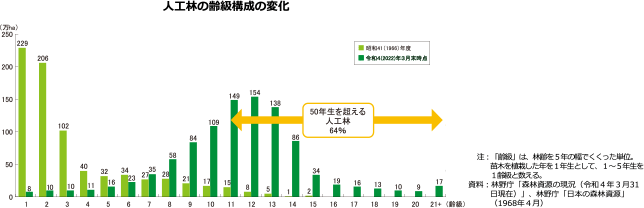人工林の齢級構成の変化