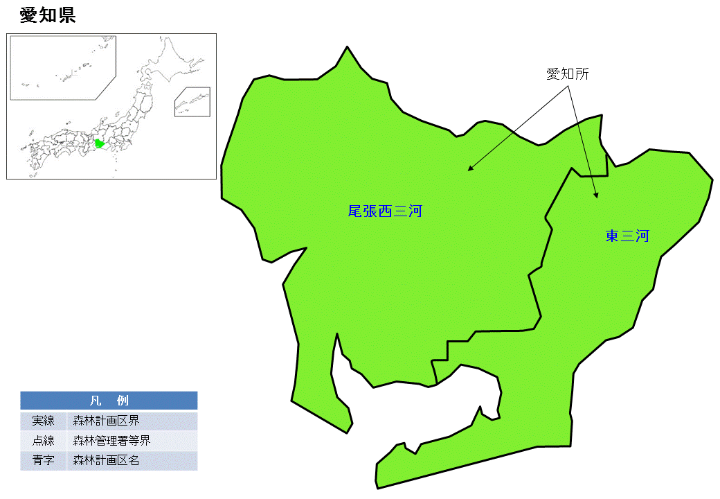 愛知県内の直轄森林環境保全整備事業の位置図