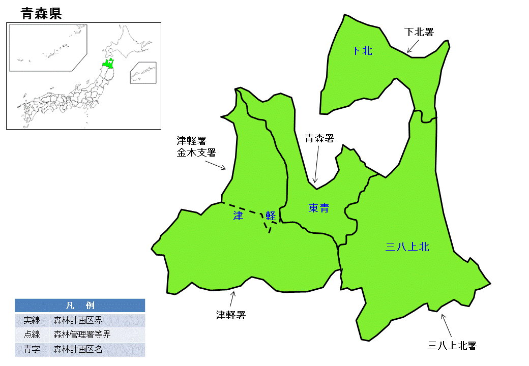 青森県内の直轄森林環境保全整備事業の位置図