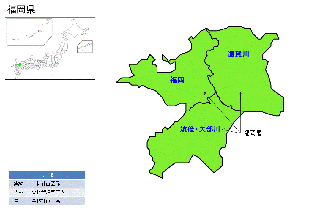 福岡県内の直轄森林環境保全整備事業の位置図