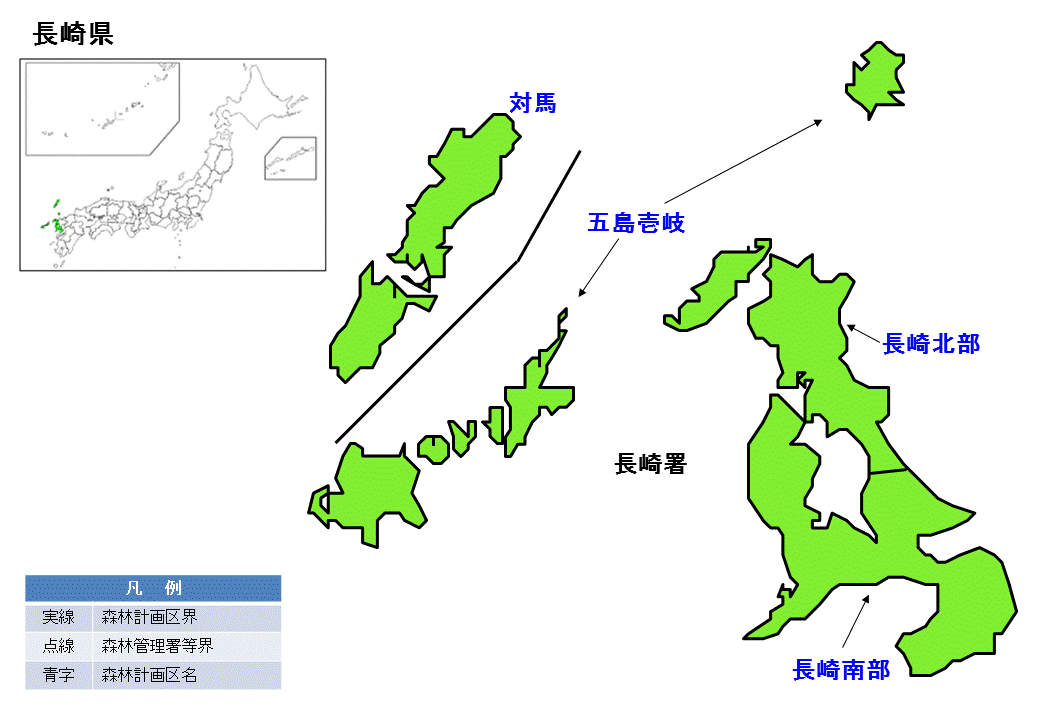 長崎県内の直轄森林環境保全整備事業の位置図