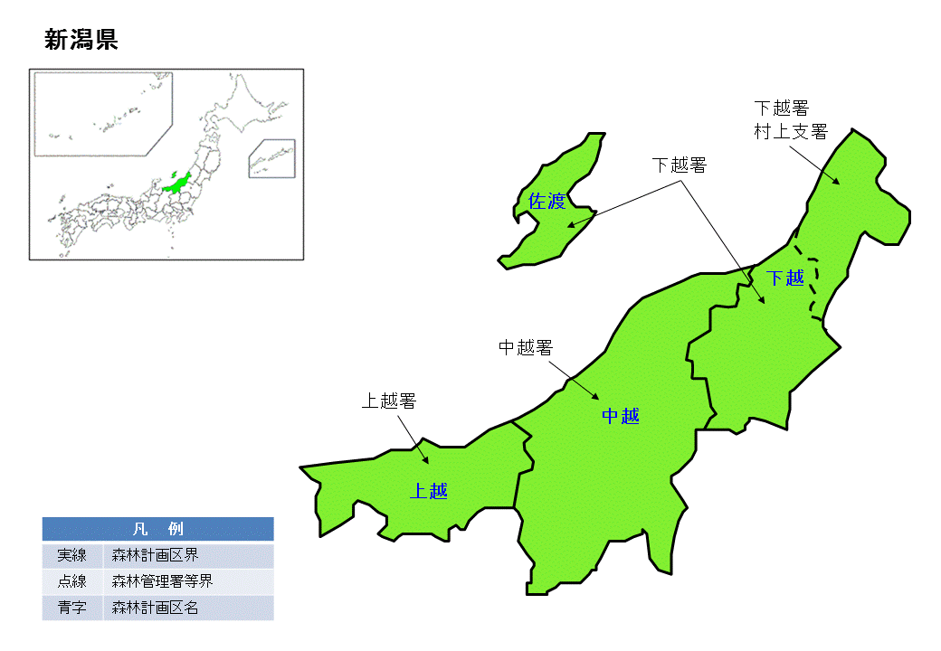 新潟県内の直轄森林環境保全整備事業の位置図