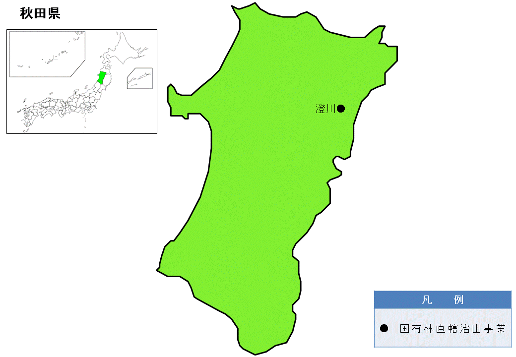 秋田県内の国有林直轄治山事業の位置図