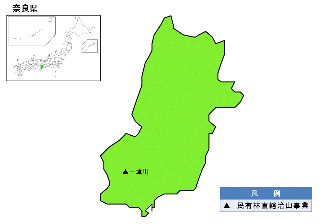 奈良県内の民有林直轄治山事業の位置図