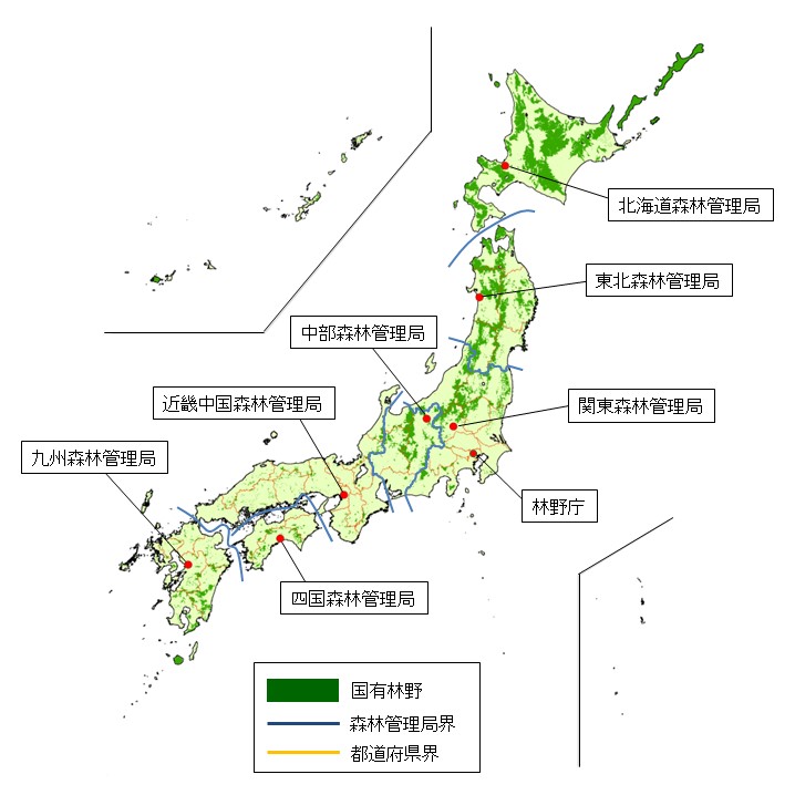 国有林野の分布状況図