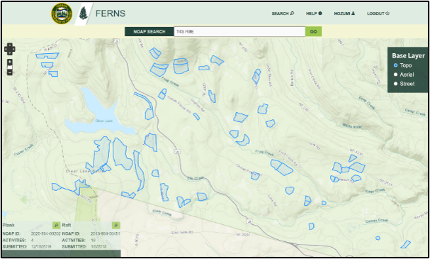 FERNSに登録された森林施業情報が地図上のポリゴンから確認できる