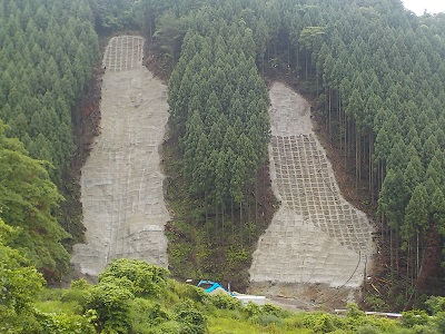 崩壊斜面の復旧状況（大分県日田市）