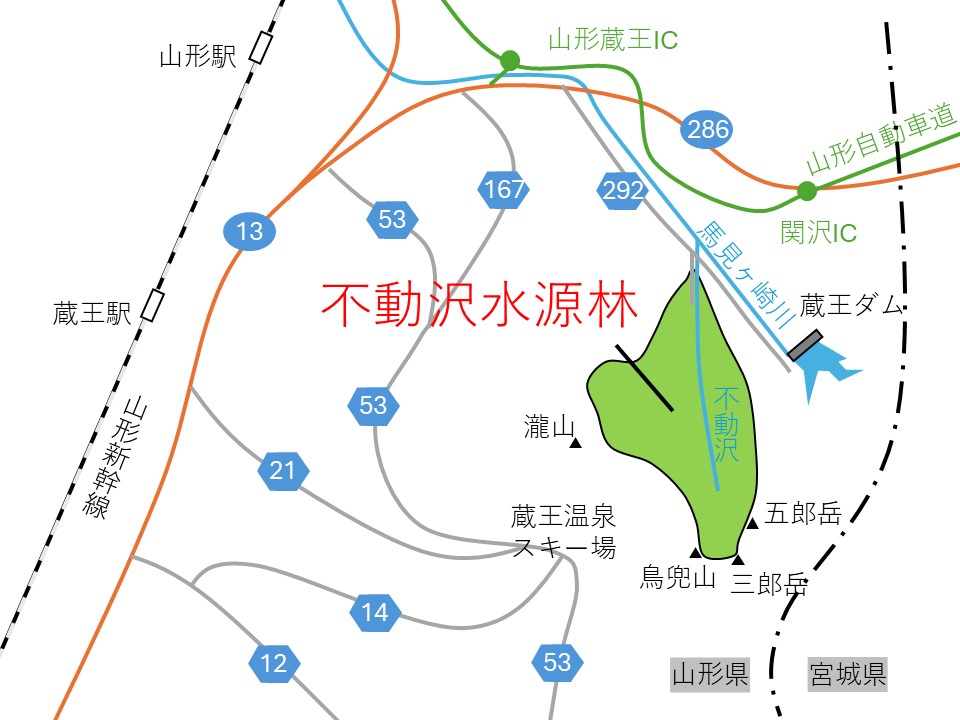 不動沢水源林までの地図