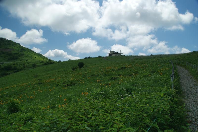 湖畔から野反峠休憩舎