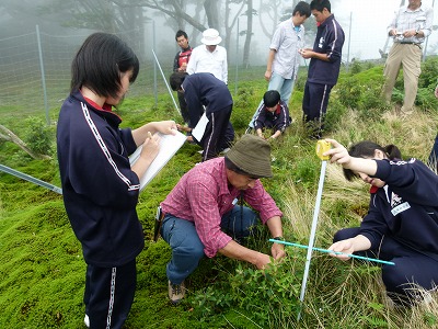 天城中学校の生徒たちとの植生調査