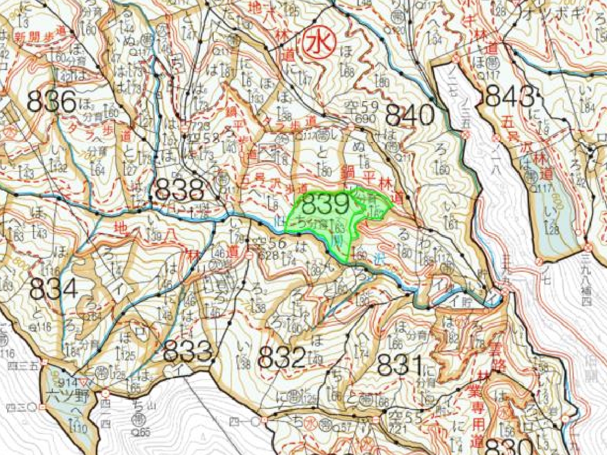 瀬尻国有林839ち、り2万分の1