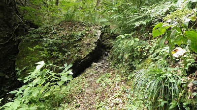 130704道は大岩の隙間を抜ける