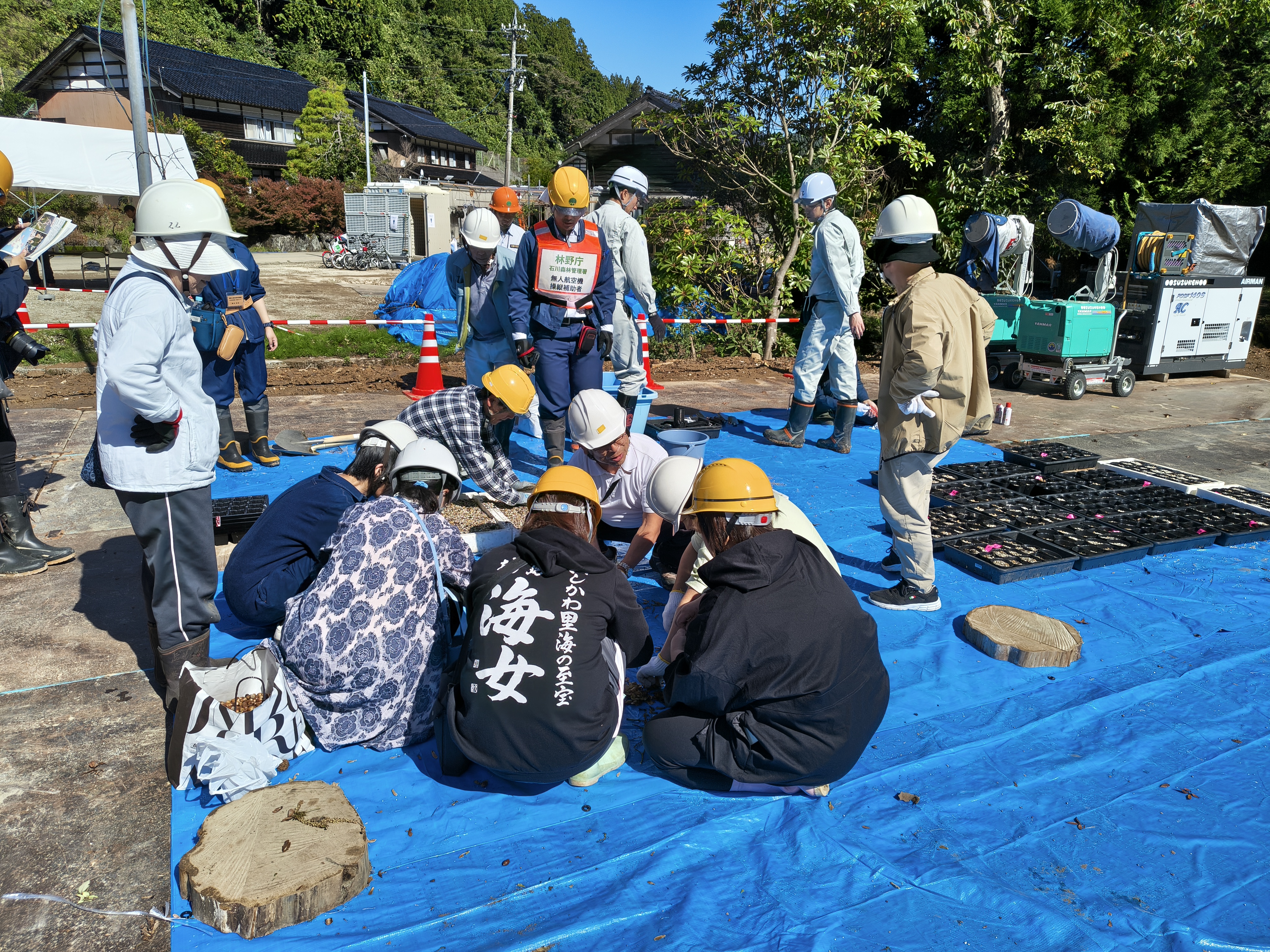 採取した種子で苗床を作成する参加者