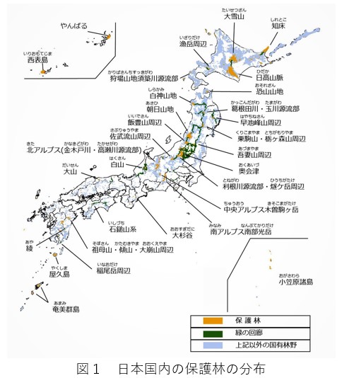 図１日本国内の保護林の分布