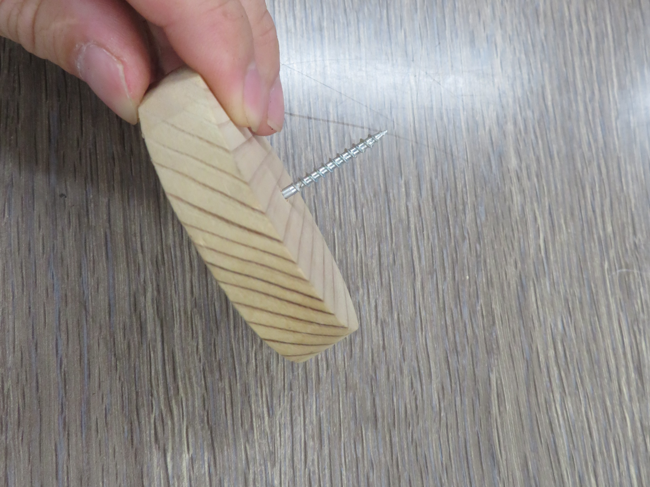 おもて面から見た、穴に通ったネジ