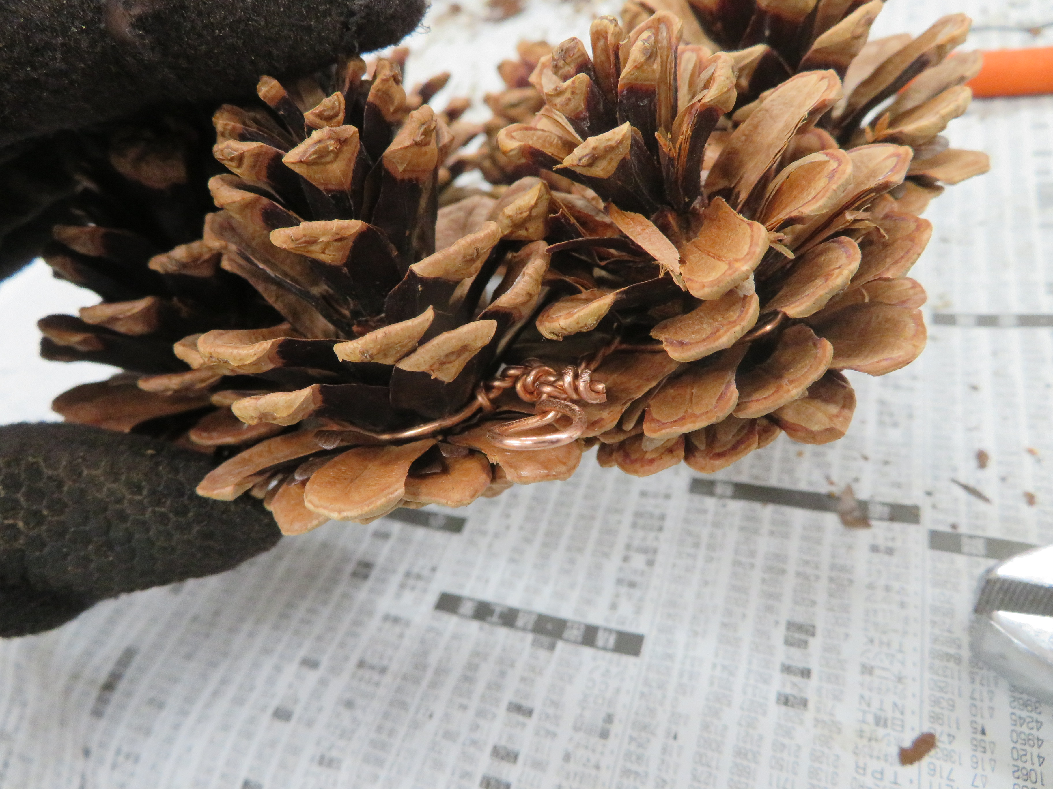 ンチで最初にねじった部分と最後にねじった部分同士をねじって固定し、銅線の余りを切り落とした様子