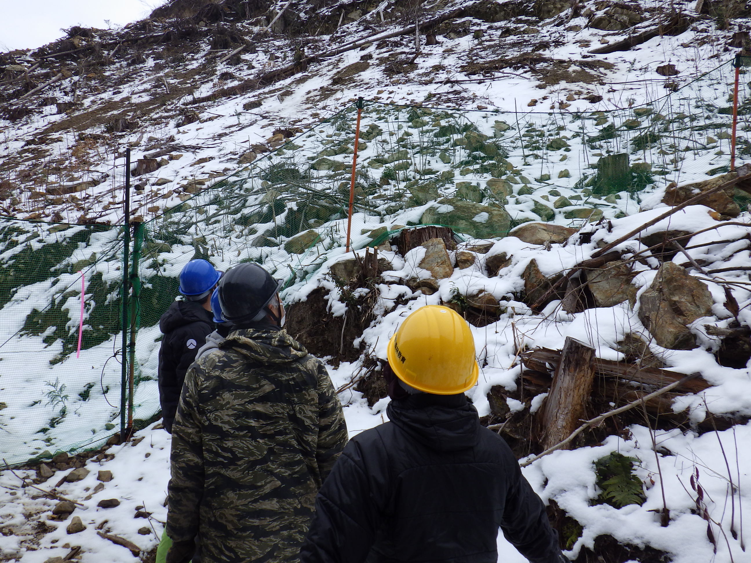 アニマルネットを使用した防護柵を見学する生徒