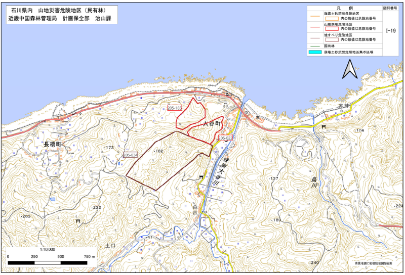 石川県民有林直轄事業　図郭位置図（I19）