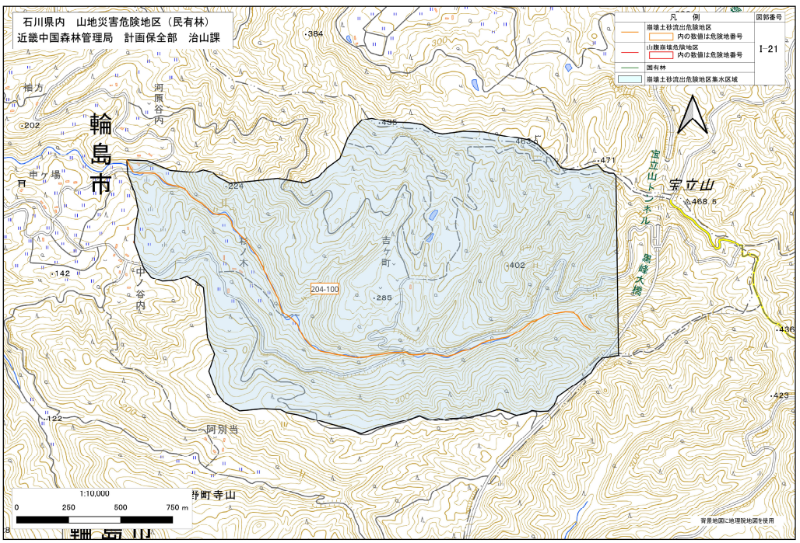 石川県民有林直轄事業　図郭位置図（I21）