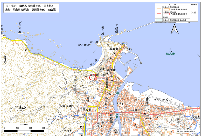 石川県民有林直轄事業　図郭位置図（I22）