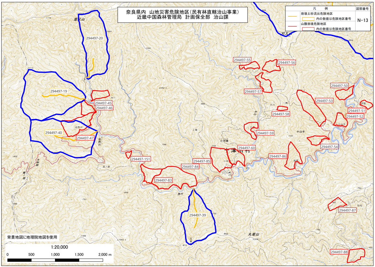奈良県民有林直轄事業 図郭位置図（N-13）