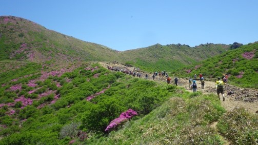 久住山へ向かう多くの登山者