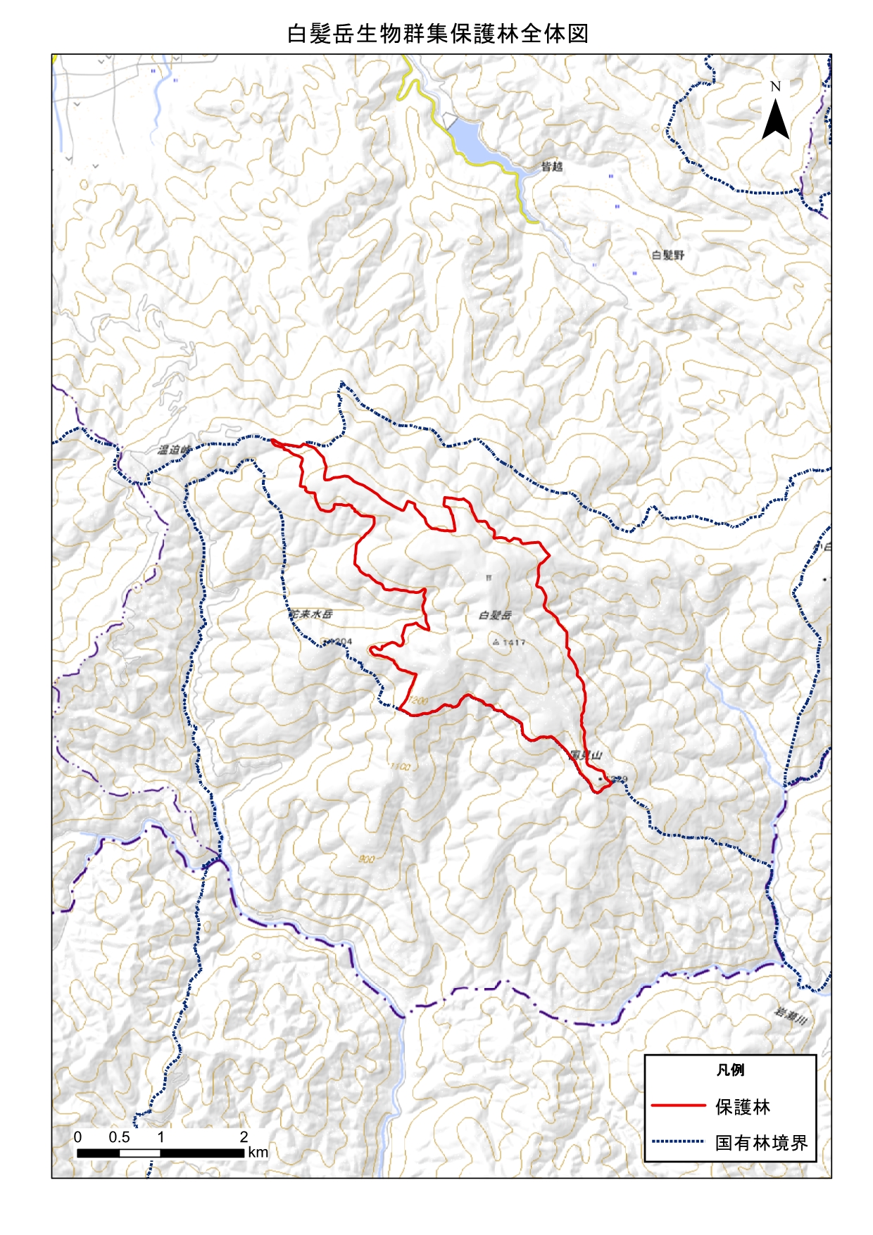 白髪岳生物群集保護林位置図