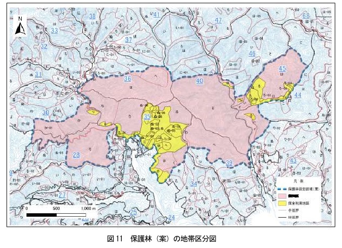 新村保護林地帯区分図