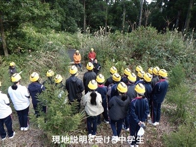 現地説明を受ける中学生