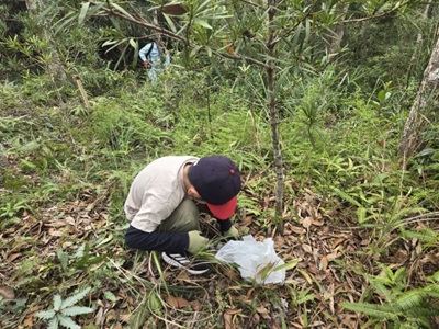 施肥作業を行う児童（男の子）