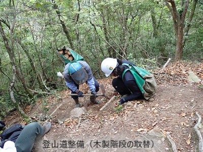 登山道整備（木製階段の取替）