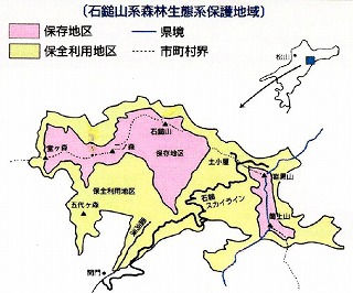 石鎚山系森林生態系保護地域略図