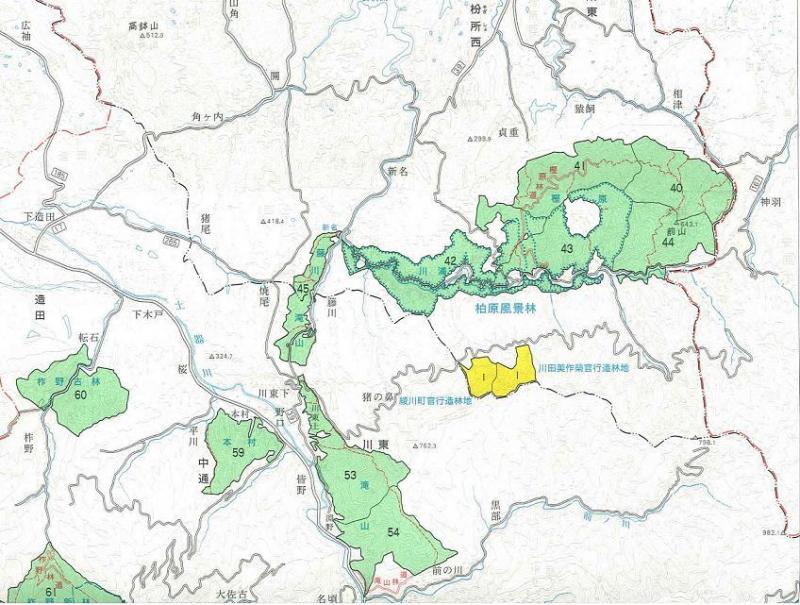 柏原渓谷風景林位置図