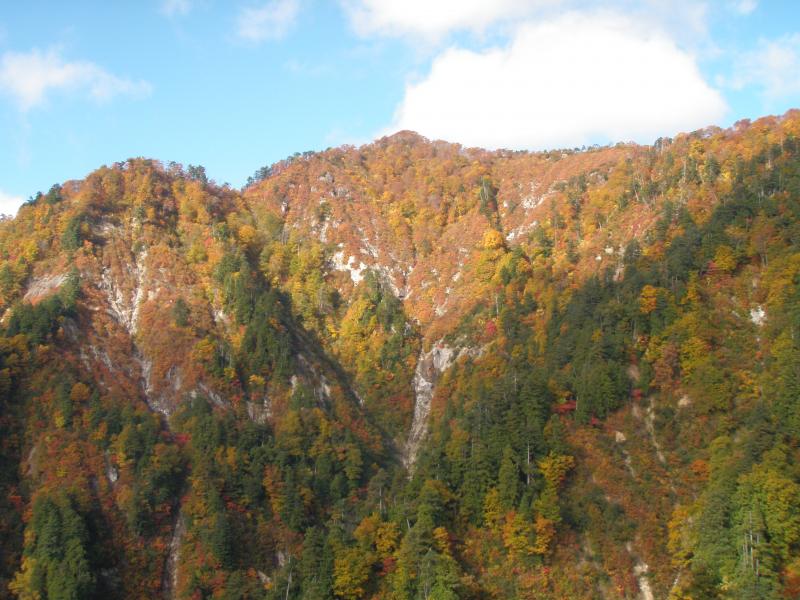 釣瓶落峠から見る紅葉の桧原沢