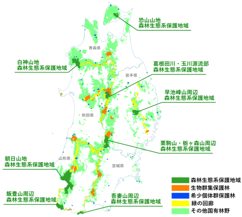 保護林等位置図（東北森林管理局）