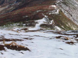 銀玉水付近の登山道を見下ろす